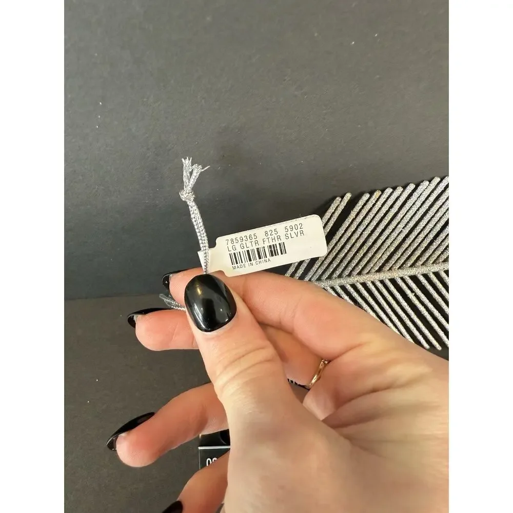 West Elm Silver Glitter Feather Ornaments Set of 3 Modern Holiday Christmas